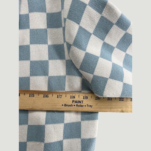 Oak + Fort Blue Cream Check Knit Short Sleeve Cardigan Top Women’s XS/S - Picture 5 of 7